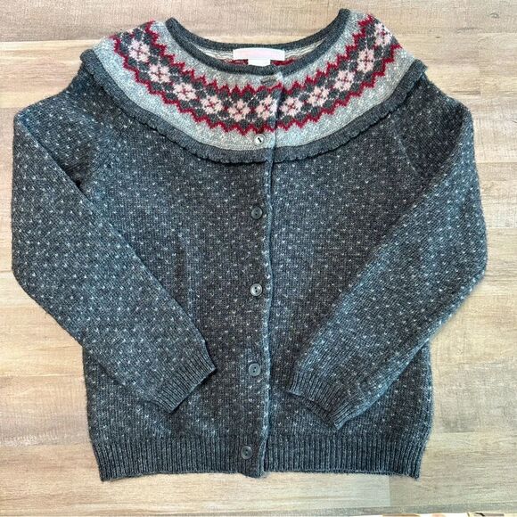 Janie and Jack Other - Janie and Jack 5T Wool Blend Button Sweater Cardigan Grey Pink Warm Knit Girls